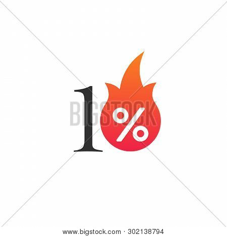 10 Percent Off With The Flame, Burning Sticker, Label Or Icon. Hot Sale Flame And Percent Sign Label