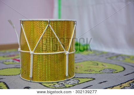 Azerbaijan Traditional Drum Nagara . Yellow Drum On The Palace Floor .
