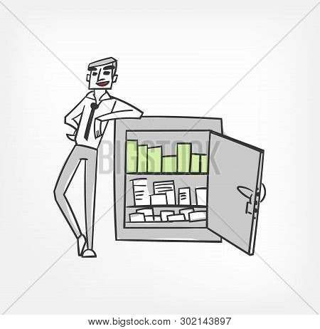 Safe Deposit Vector Illustration Chatacter Happy Business Man