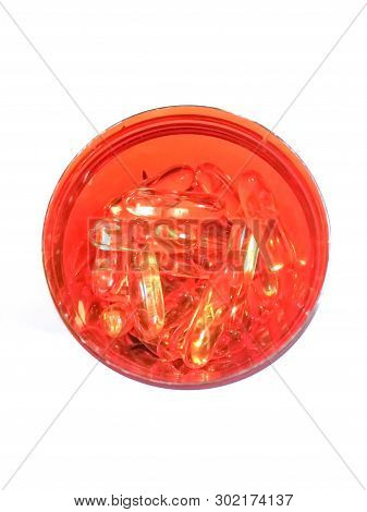 Fishoil Capsule In Jar  On White Background