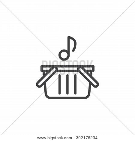 Musical Note And Shopping Basket Line Icon. Linear Style Sign For Mobile Concept And Web Design. Mus