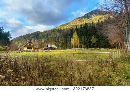 View Of Valley Zgornje Jezersko In Autumn. Northern Slovenia