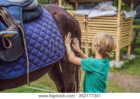 Boy Horseback Riding, Performing Exercises On Horseback