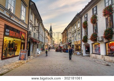 Kranj, Slovenia - October 25, 2018: On The Street Of Old Town Kranj In Slovenia