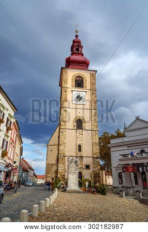Ptuj , Slovenia - October 27, 2018: Town Tower On Slovene Square In Ptuj