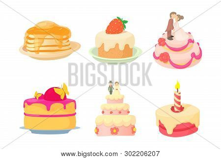 Cake Icon Set. Cartoon Set Of Cake Icons For Web Design Isolated On White Background