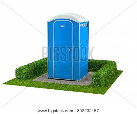 3d Illustration Of A Mobile Blue Bio-toilet Isolated On A White Background.