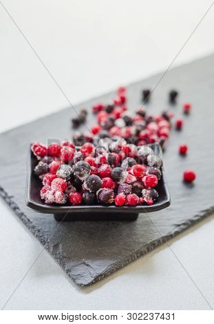 Close Frozen Mixed Fruit Berries Red Currant Cranberry Raspber