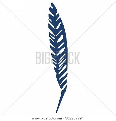 Cute Blue Feather Silhouette Cartoon Vector Illustration Motif Set. Hand Drawn Avian Elements Clipar