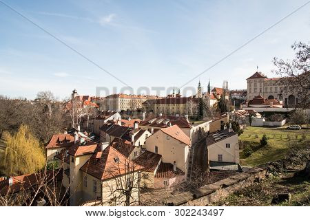 Beautiful Praha City Scenery From Footpath Connecting Novy Svet And Keplerova Street In Czech Republ
