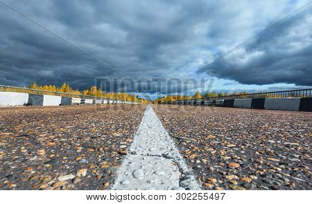 The Highway Through The Autumn Wood In Sunny Day, Mari El, Russia, 88k-002
