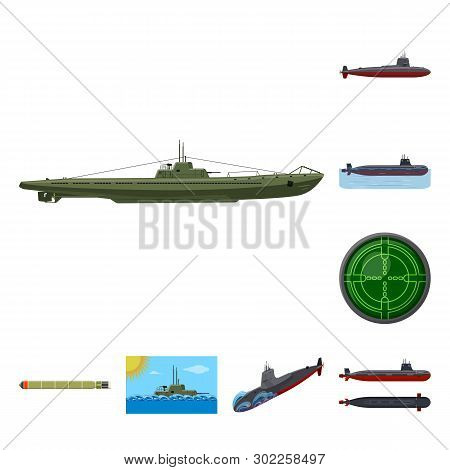 Isolated Object Of Boat And Navy Icon. Set Of Boat And Deep   Vector Icon For Stock.