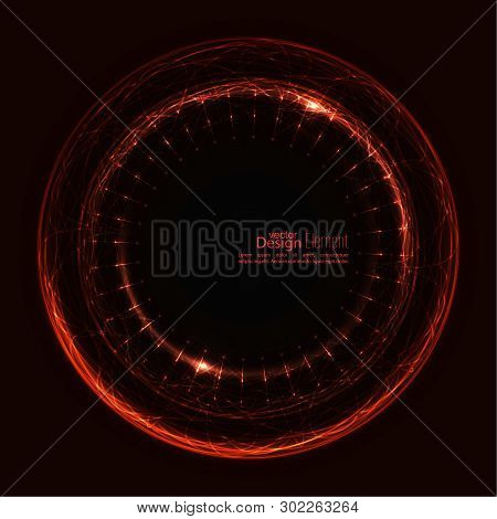 Abstract Techno Background With Spirals And Rays With Glowing Particles. Tech Design. Lights Vector 