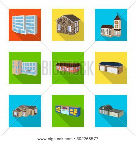 Vector Design Of Facade And Housing Symbol. Set Of Facade And Infrastructure Vector Icon For Stock.