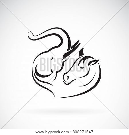Vector Of An Elephant Head And Horse Head On White Background. Wild Animals. Elephant And Horse Logo