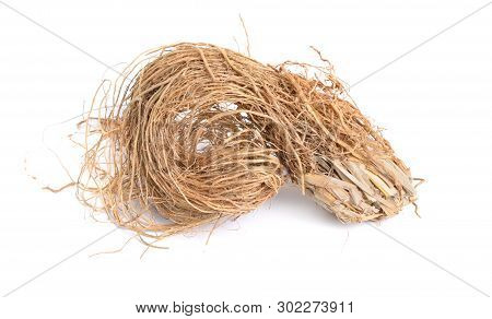 Roots Of Chrysopogon Zizanioides, Commonly Known As Vetiver. Isolated On White Background