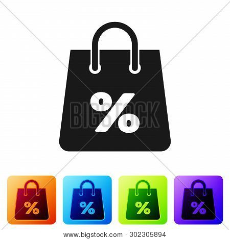 Black Shoping Bag With An Inscription Percent Discount Icon Isolated On White Background. Handbag Si
