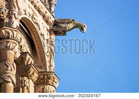 An image of a statue at the tower of the Kilian Church in Heilbronn Germany