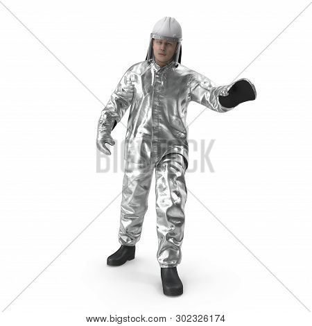 Firefighter Wearing Special Hazard Clothing Isolated 3d Illustration