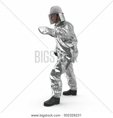 Firefighter Wearing Special Hazard Clothing Isolated 3d Illustration