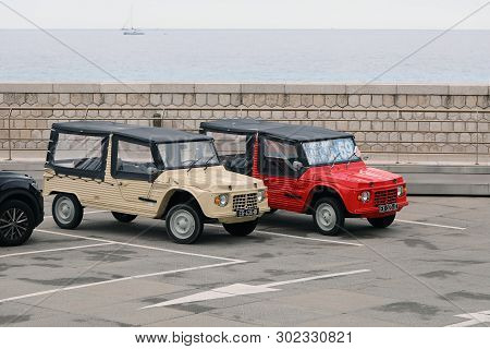 Nice, France - May 21, 2019: Two Citroen Mehari (side View), French Retro Cars Parked In A Parking L