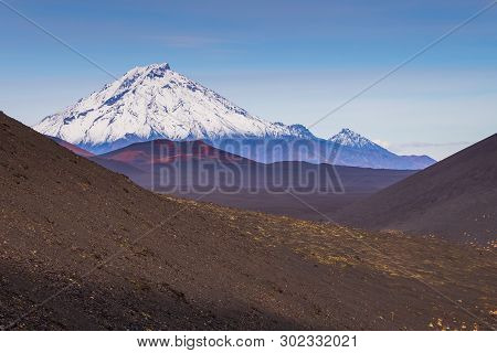 Snow- Capped Mount Bolshaya Udina, Volcanic Massive, One Of The Volcanic Complex On The Kamchatka Pe