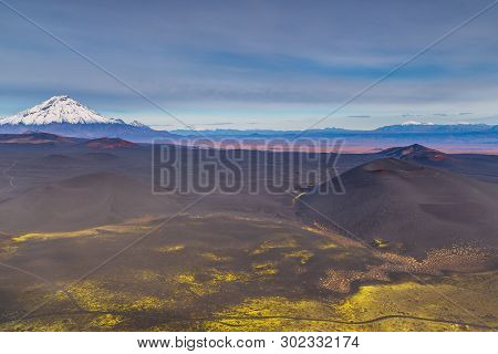 Snow- Capped Mount Bolshaya Udina, Volcanic Massive, One Of The Volcanic Complex On The Kamchatka Pe