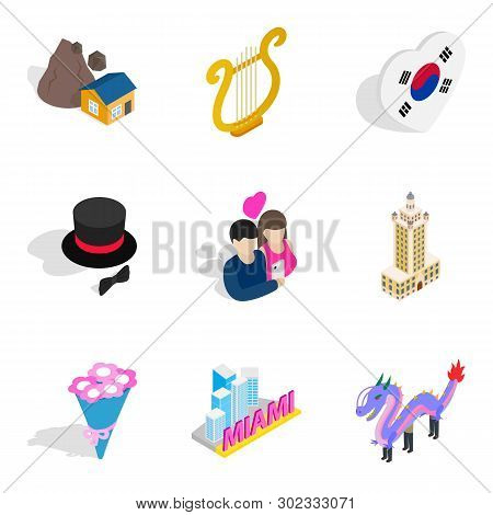Playhouse Icons Set. Isometric Set Of 9 Playhouse Icons For Web Isolated On White Background