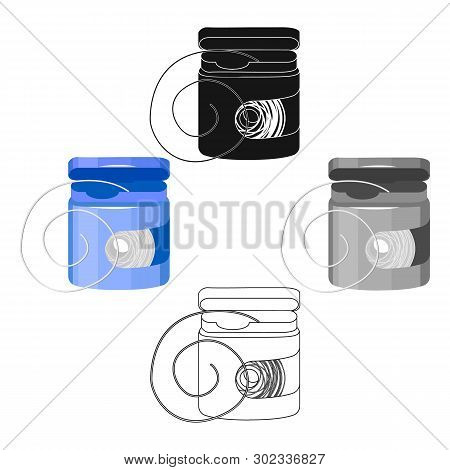 Dental Floss Icon In Cartoon, Black Style Isolated On White Background. Dental Care Symbol Stock Vec