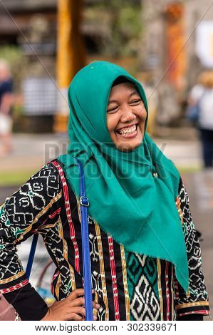 Bali, Indonesia - February 25, 2019: Ulun Danu Beratan Temple Complex In Bedoegoel. Closeup Of Laugh