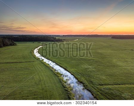 Aerial View Of Lowland River Koningsdiep In The Netherlands