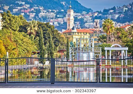 City Of Nice Cityscape And Fontaine Miroir D Eau Park View, Alpes-maritimes Region Of France