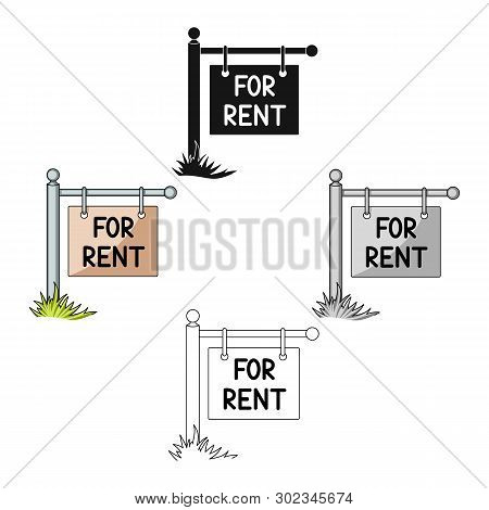 A Sign On The Pole For Rent.realtor Single Icon In Cartoon, Black Style Vector Symbol Stock Illustra