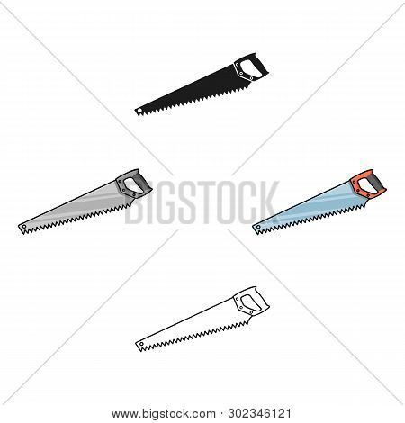 Hand Saw Icon In Cartoon, Black Style Isolated On White Background. Sawmill And Timber Symbol Stock 