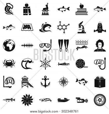 Oceanologist Icons Set. Simple Set Of 36 Oceanologist Icons For Web Isolated On White Background