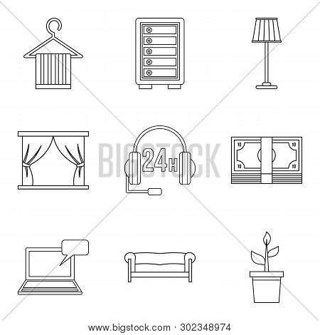 Boardinghouse Icons Set. Outline Set Of 9 Boardinghouse Icons For Web Isolated On White Background