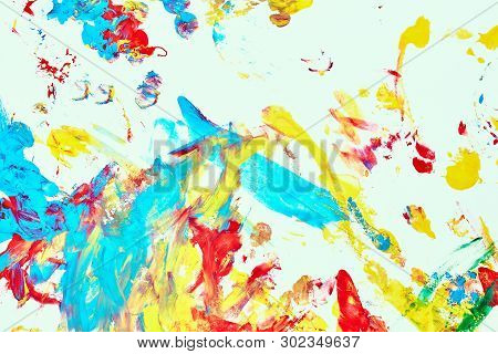 Abstract Oil Paint Texture On White Canvas, Colorful Abstract Background.
