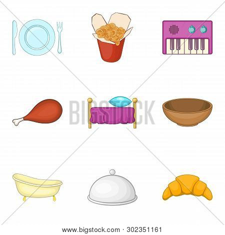 Albergo Icons Set. Cartoon Set Of 9 Albergo Icons For Web Isolated On White Background