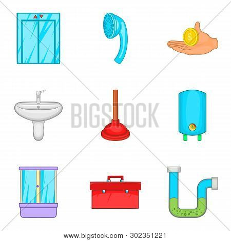 Hostelry Icons Set. Cartoon Set Of 9 Hostelry Icons For Web Isolated On White Background
