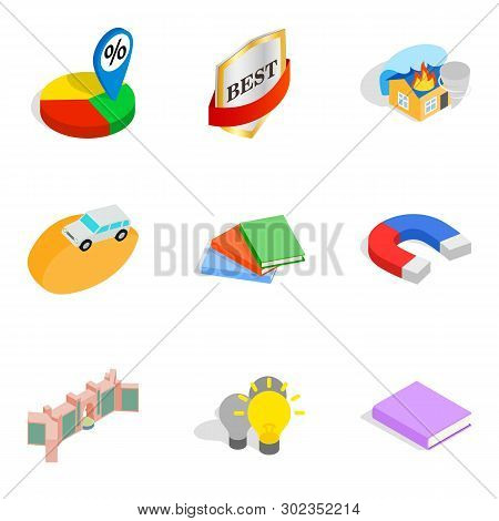 Finest Work Icons Set. Isometric Set Of 9 Finest Work Icons For Web Isolated On White Background