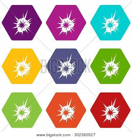 Nucleate Explosion Icon Set Many Color Hexahedron Isolated On White Illustration