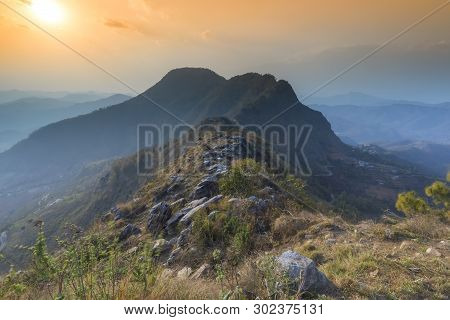 Beautiful Sunset View Valey Of Bandipur View From Hilltop Viewpoint Famous Turist Place Bandipur Nep