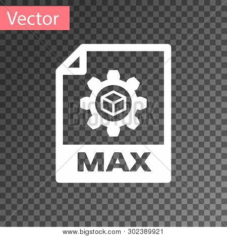 White Max File Document Icon. Download Max Button Icon Isolated On Transparent Background. Max File 