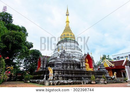Padoda At Buppharam Temple At Chiangmai, Thailand. Beautiful Buddhist Temple.