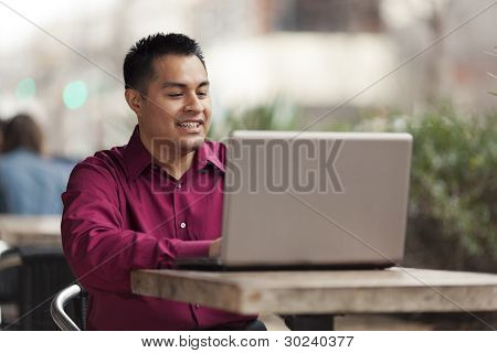 Hispanic Businessman - Cafe Laptop Working