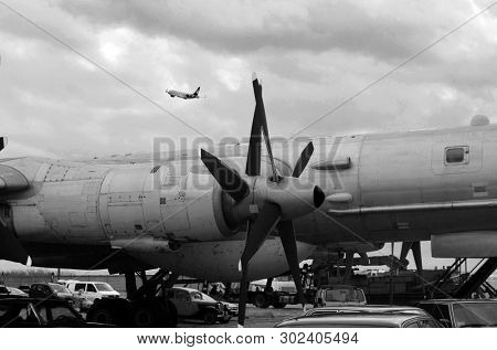 Tupolev Tu-95M3 Bear-F maritime reconnaissance and anti-submarine warfare aircraft at State Aviation Museum. May 10, 2019.Kiev, Ukraine