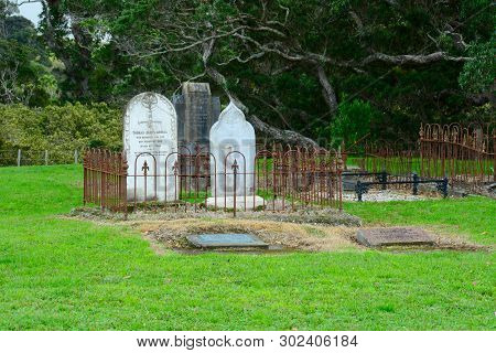 Mahurangi West Regional Park, Mahurangi, New Zealand - 19 May 2019. Te Muri Urupa Settler Graveyard.