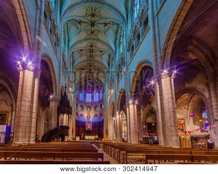 Lyon, France - May 09, 2019: The Interior Of Saint-nizier Church, In Lyon, France