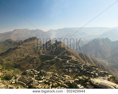Aerial View To Hajjah City And Haraz Mountain In Yemen