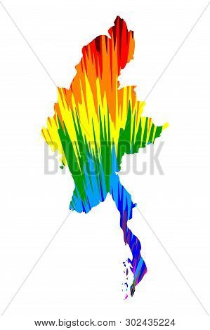 Myanmar - Map Is Designed Rainbow Abstract Colorful Pattern, Republic Of The Union Of Myanmar (burma